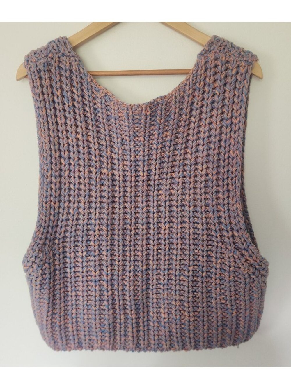 Free People Women's Sz. L Pink & Blue Crochet Sweater Vest